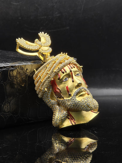 Bleeding Jesus Pendant with Bird Bail | 925 Silver/10K Gold | CZ, Moissanite, Lab Diamond | Hip Hop Bling Religious Necklace
