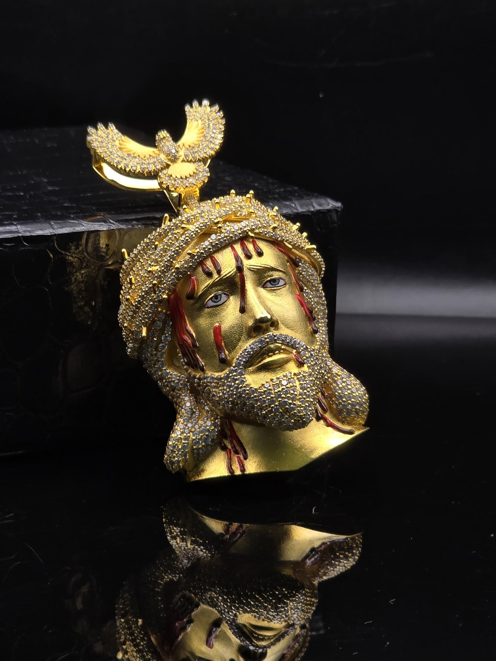 Bleeding Jesus Pendant with Bird Bail | 925 Silver/10K Gold | CZ, Moissanite, Lab Diamond | Hip Hop Bling Religious Necklace