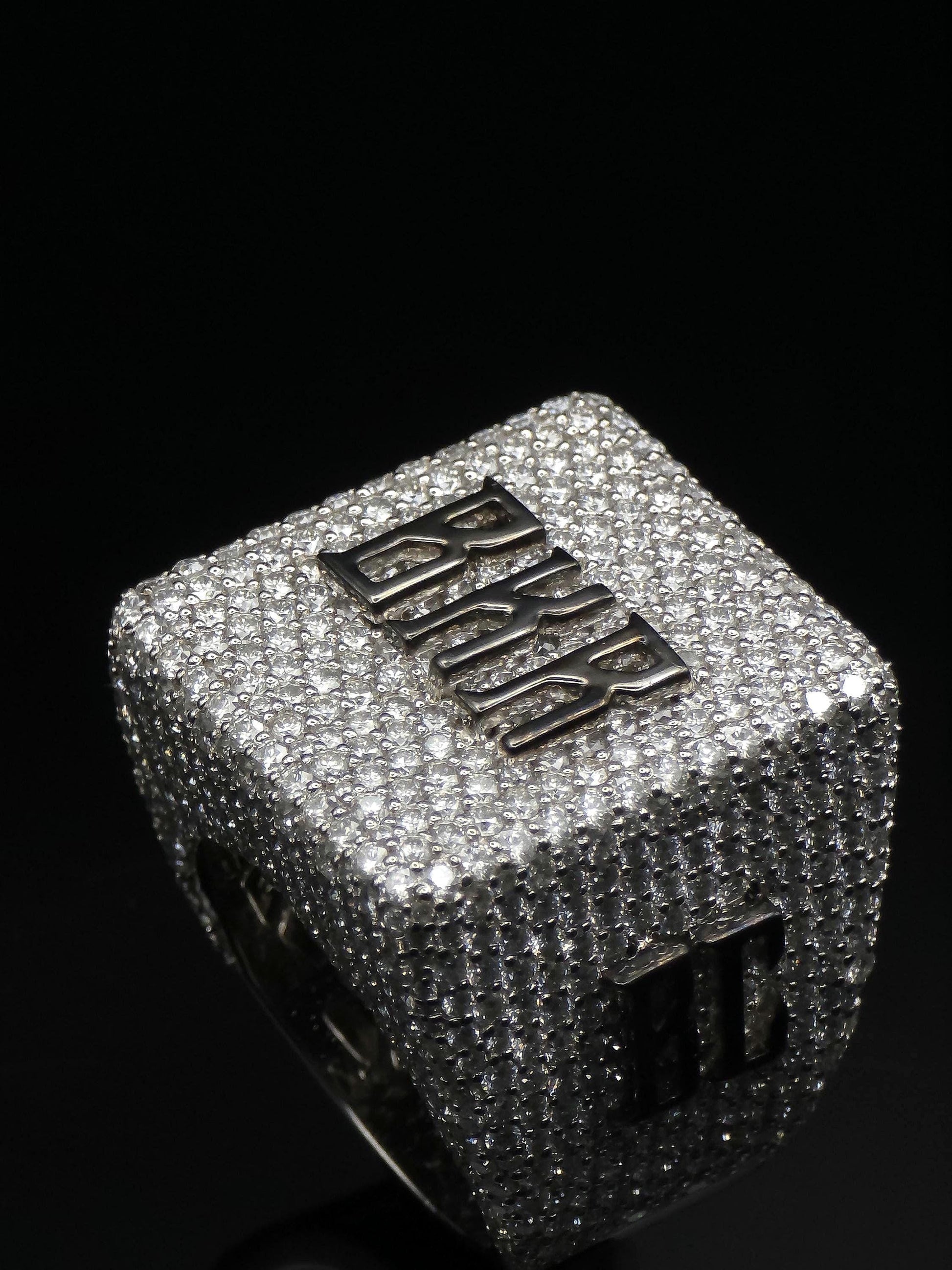Black and White Moissanite Championship Rings for Men, Statement Rings, Custom Ring, Hip Hop Jewelry Gift