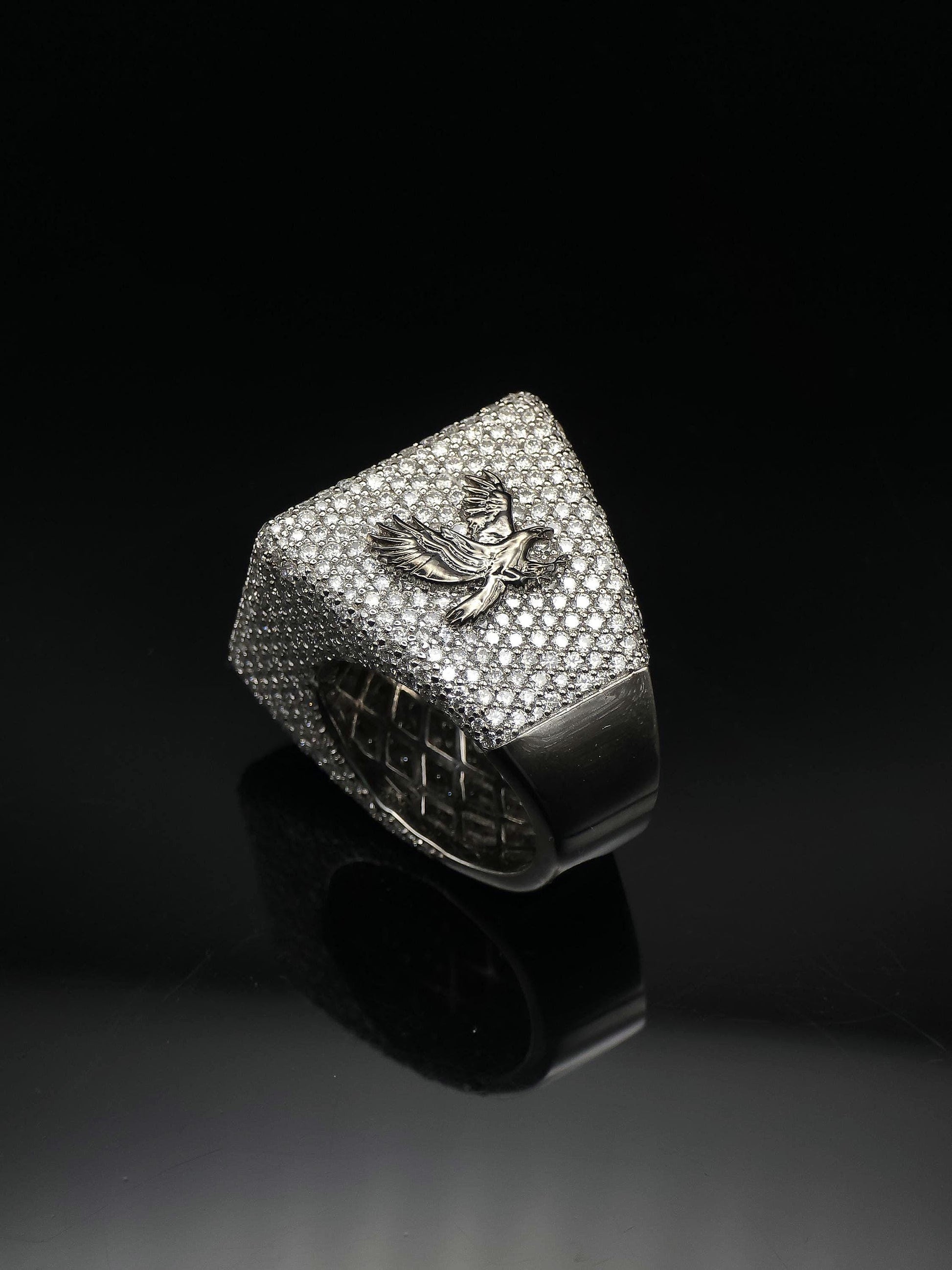 Black and White Moissanite Championship Rings for Men, Statement Rings, Custom Ring, Hip Hop Jewelry Gift