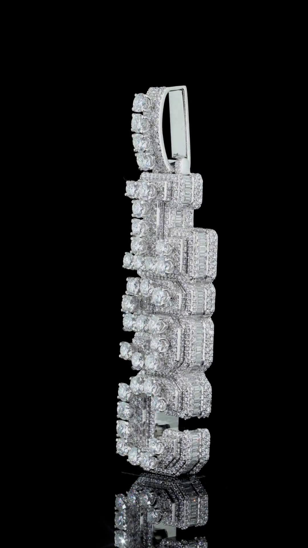 VVS Moissanite Vertical Pendant, Rhodium Plated Sterling Silver, Diamond Tester Approved Hip Hop Jewelry