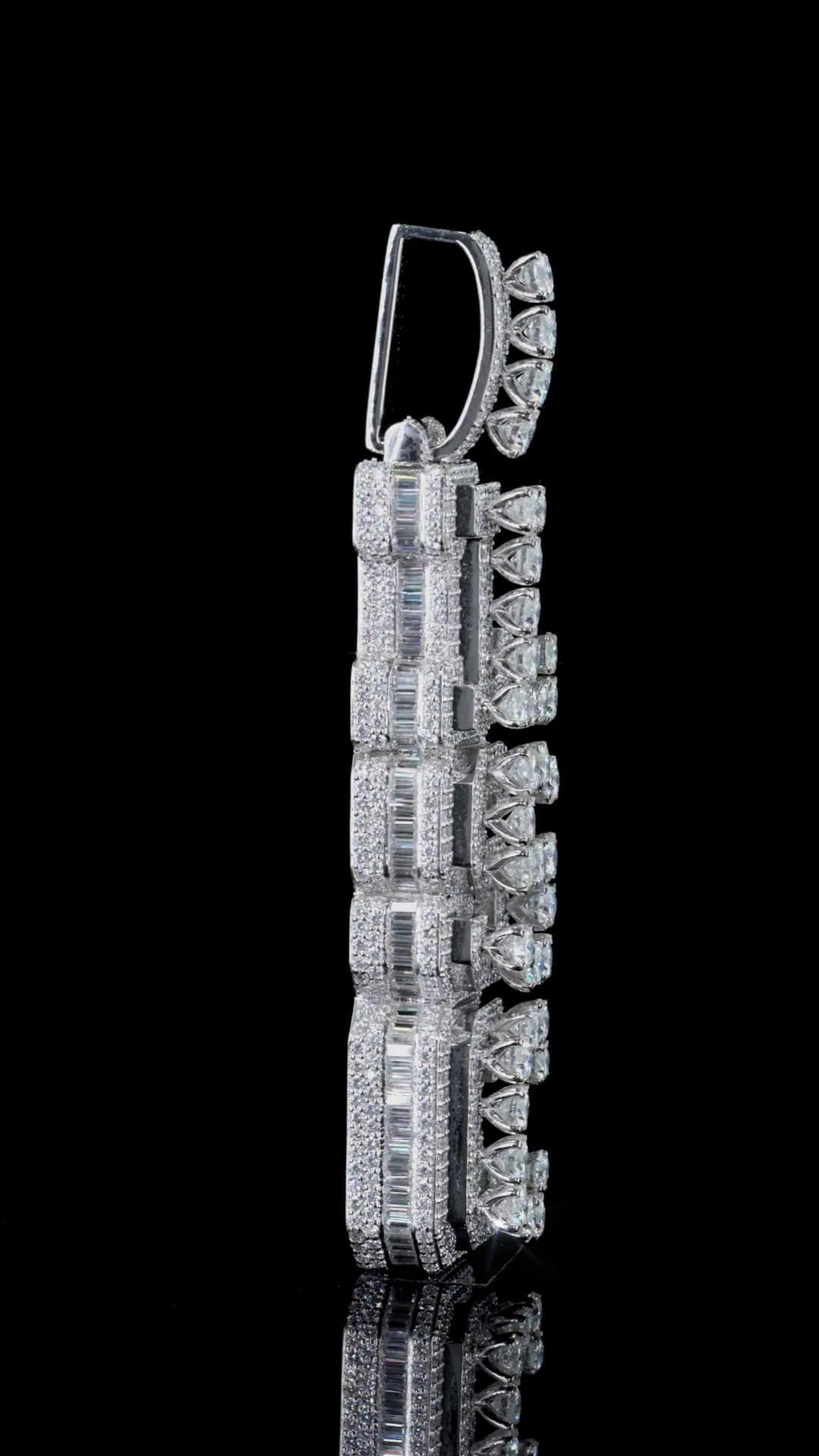 VVS Moissanite Vertical Pendant, Rhodium Plated Sterling Silver, Diamond Tester Approved Hip Hop Jewelry