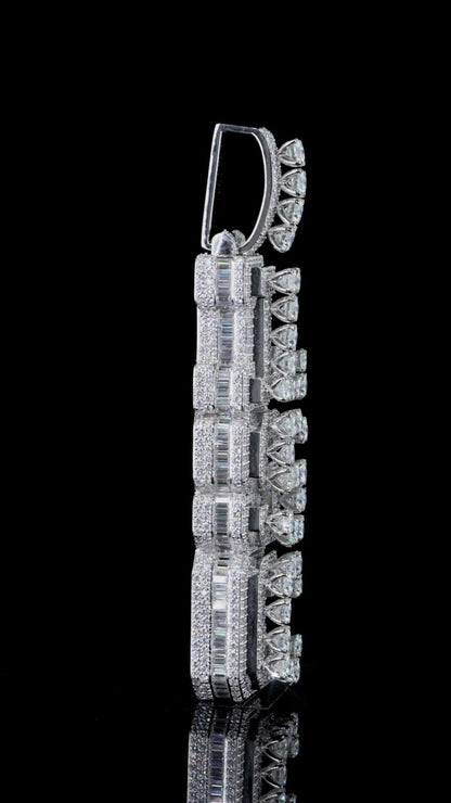 VVS Moissanite Vertical Pendant, Rhodium Plated Sterling Silver, Diamond Tester Approved Hip Hop Jewelry