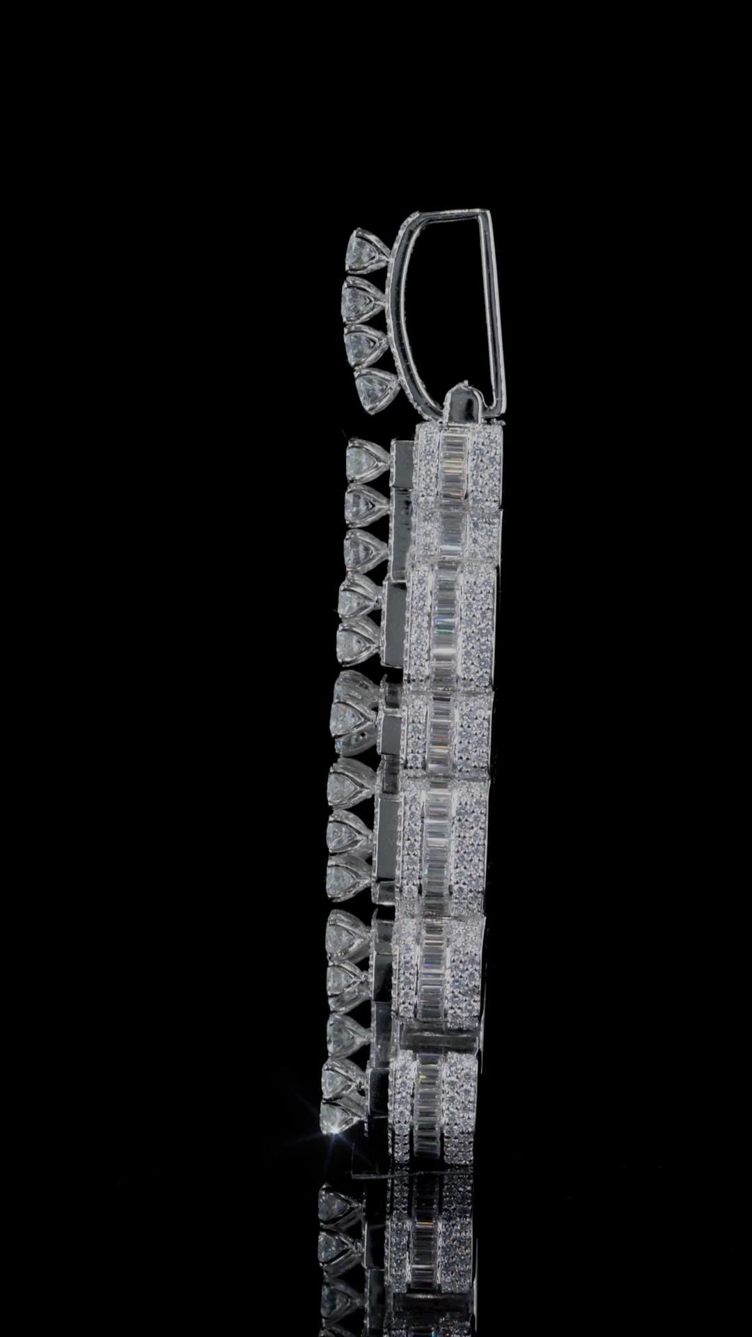VVS Moissanite Vertical Pendant, Rhodium Plated Sterling Silver, Diamond Tester Approved Hip Hop Jewelry