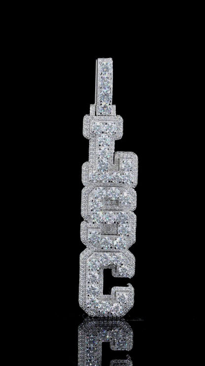 VVS Moissanite Vertical Pendant, Rhodium Plated Sterling Silver, Diamond Tester Approved Hip Hop Jewelry