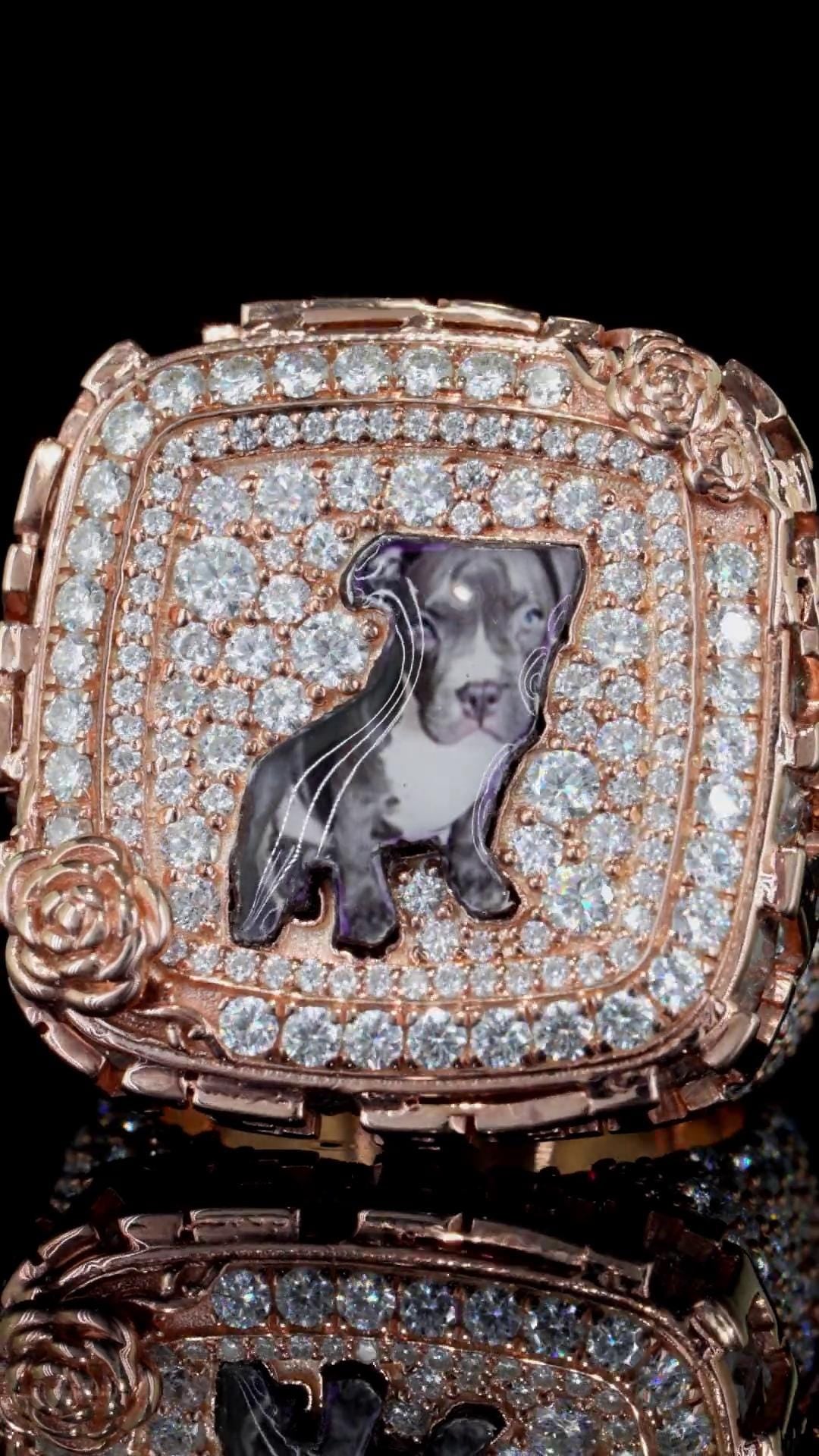 Custom Iced Out Championship Style Memorial Ring, Rose Gold Plated 925 Sterling Silver & VVS Moissanite, Personalized Hip Hop Bling Ring