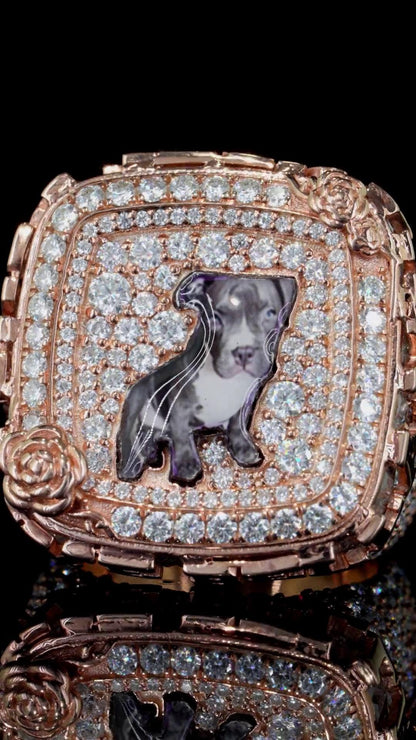 Custom Iced Out Championship Style Memorial Ring, Rose Gold Plated 925 Sterling Silver & VVS Moissanite, Personalized Hip Hop Bling Ring