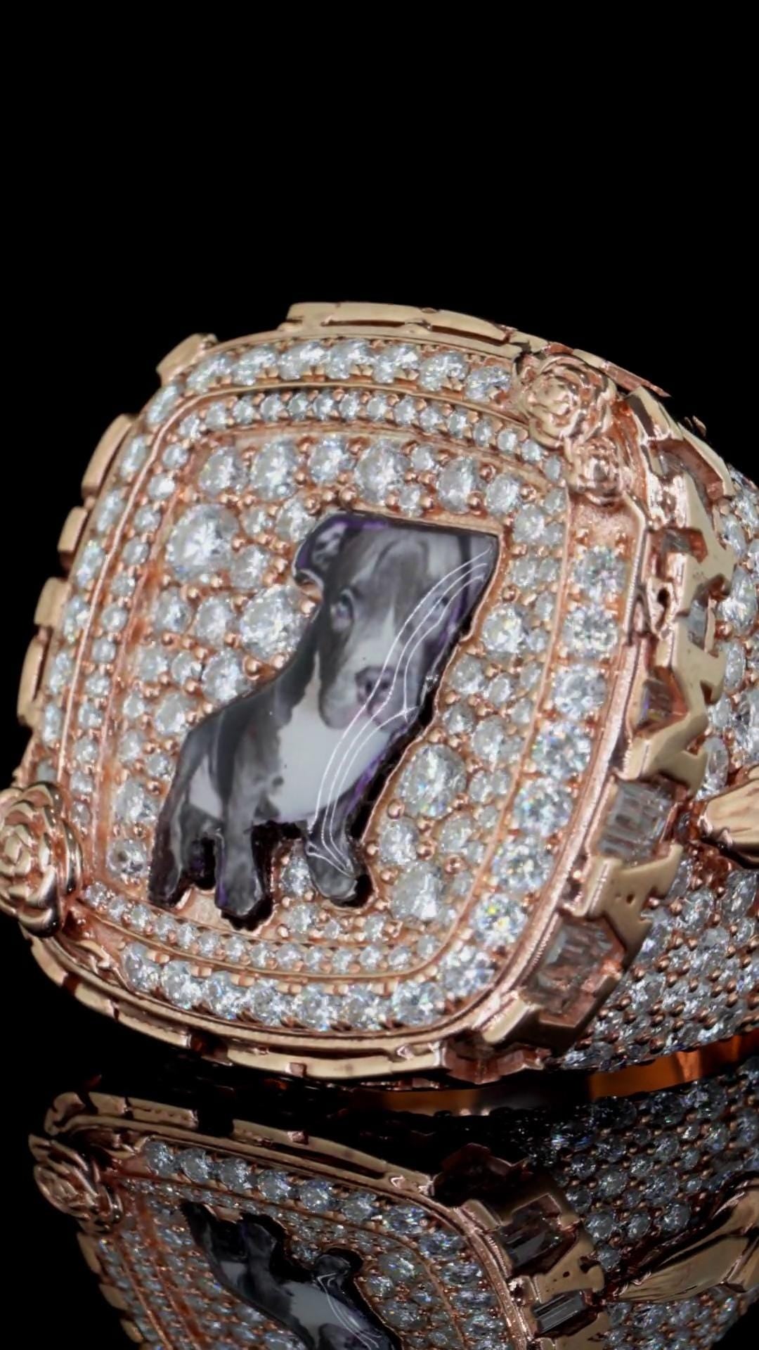Custom Iced Out Championship Style Memorial Ring, Rose Gold Plated 925 Sterling Silver & VVS Moissanite, Personalized Hip Hop Bling Ring