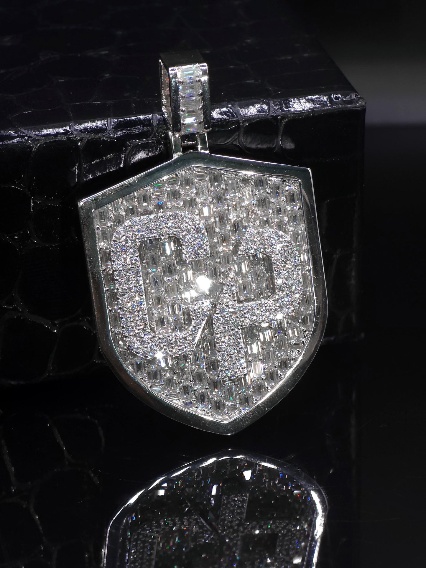 VVS1 Moissanite Shield Pendant | Custom Hip Hop Necklace | Emerald & Round Cut | 925 Sterling Silver Iced Jewelry