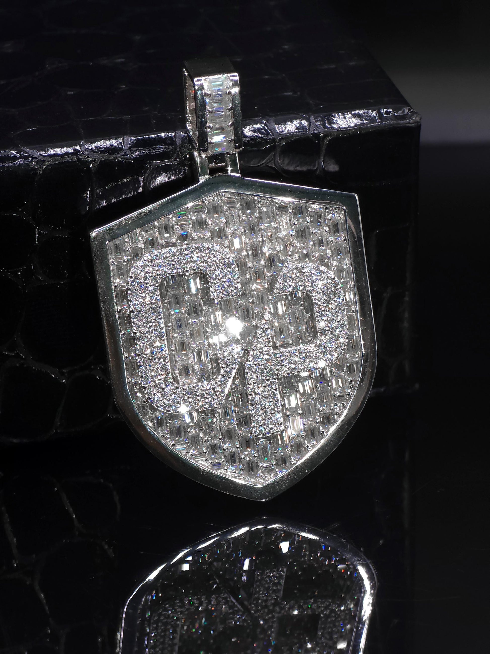 VVS1 Moissanite Shield Pendant | Custom Hip Hop Necklace | Emerald & Round Cut | 925 Sterling Silver Iced Jewelry