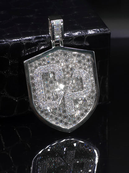 VVS1 Moissanite Shield Pendant | Custom Hip Hop Necklace | Emerald & Round Cut | 925 Sterling Silver Iced Jewelry