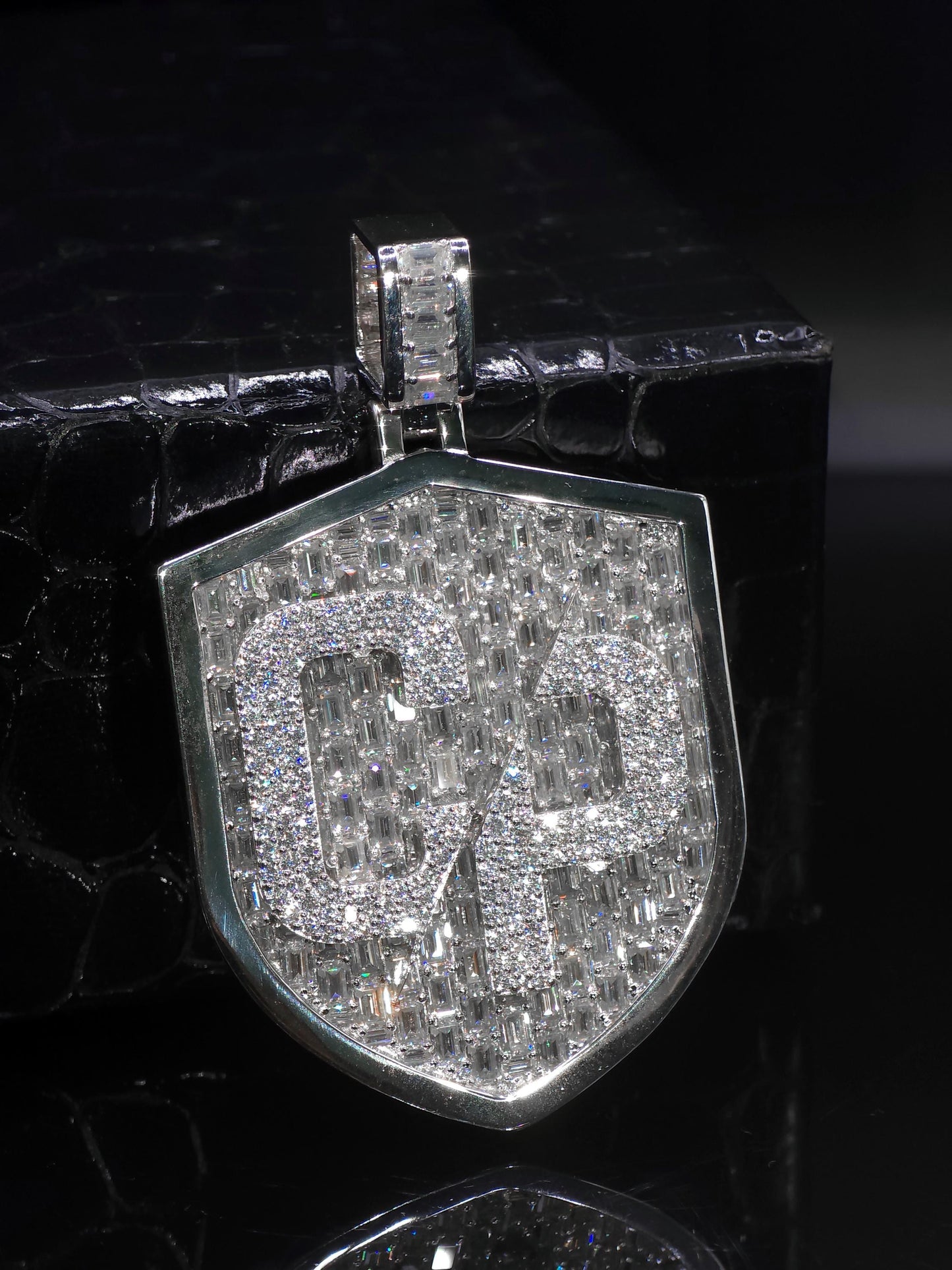 VVS1 Moissanite Shield Pendant | Custom Hip Hop Necklace | Emerald & Round Cut | 925 Sterling Silver Iced Jewelry
