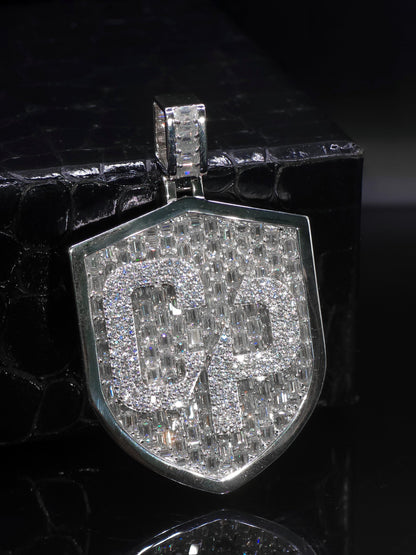 VVS1 Moissanite Shield Pendant | Custom Hip Hop Necklace | Emerald & Round Cut | 925 Sterling Silver Iced Jewelry