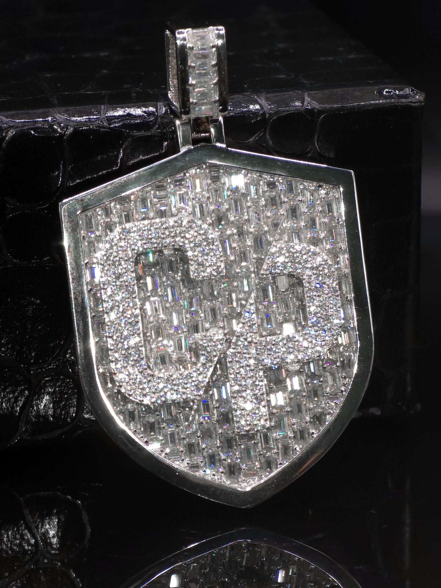 VVS1 Moissanite Shield Pendant | Custom Hip Hop Necklace | Emerald & Round Cut | 925 Sterling Silver Iced Jewelry