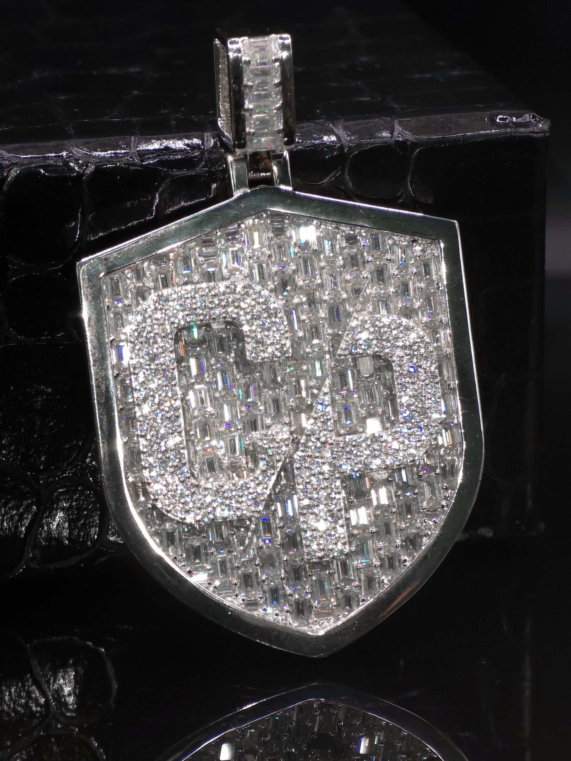 VVS1 Moissanite Shield Pendant | Custom Hip Hop Necklace | Emerald & Round Cut | 925 Sterling Silver Iced Jewelry
