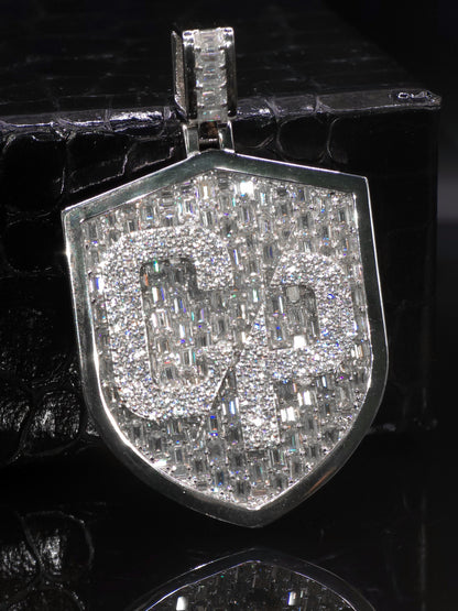 VVS1 Moissanite Shield Pendant | Custom Hip Hop Necklace | Emerald & Round Cut | 925 Sterling Silver Iced Jewelry