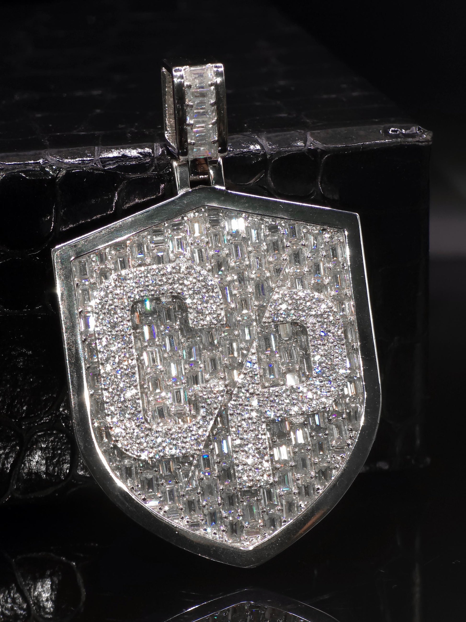 VVS1 Moissanite Shield Pendant | Custom Hip Hop Necklace | Emerald & Round Cut | 925 Sterling Silver Iced Jewelry