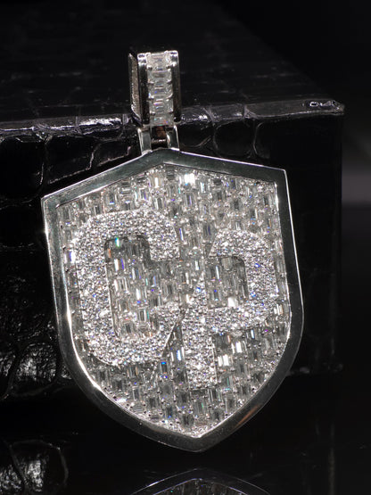 VVS1 Moissanite Shield Pendant | Custom Hip Hop Necklace | Emerald & Round Cut | 925 Sterling Silver Iced Jewelry