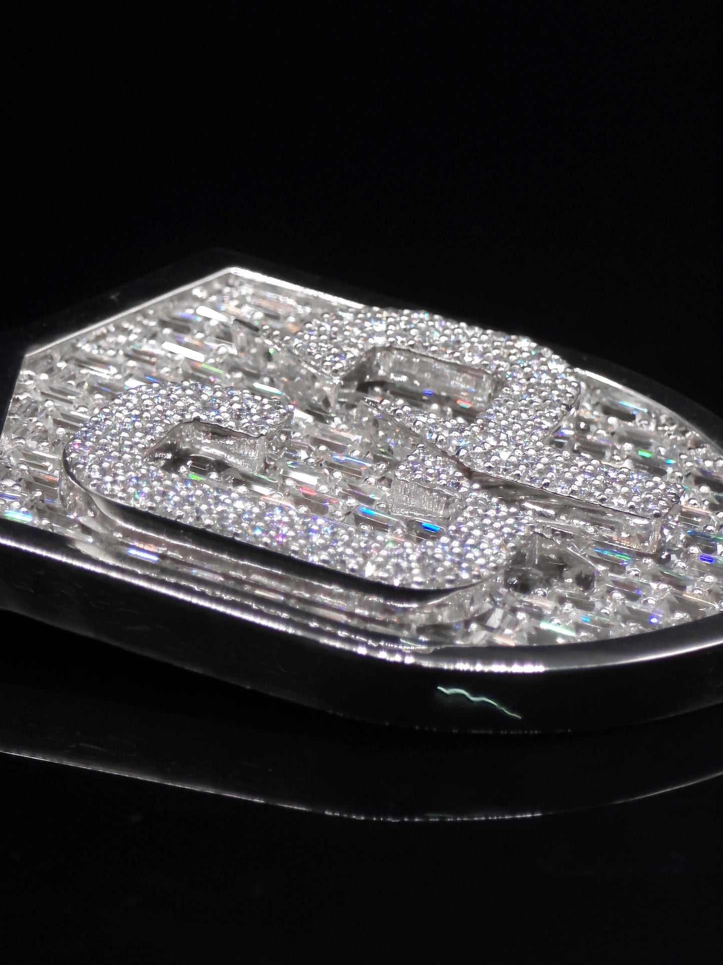 VVS1 Moissanite Shield Pendant | Custom Hip Hop Necklace | Emerald & Round Cut | 925 Sterling Silver Iced Jewelry