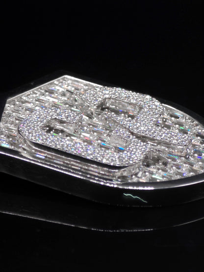 VVS1 Moissanite Shield Pendant | Custom Hip Hop Necklace | Emerald & Round Cut | 925 Sterling Silver Iced Jewelry