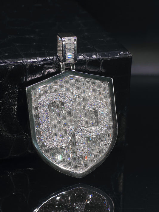 VVS1 Moissanite Shield Pendant | Custom Hip Hop Necklace | Emerald & Round Cut | 925 Sterling Silver Iced Jewelry