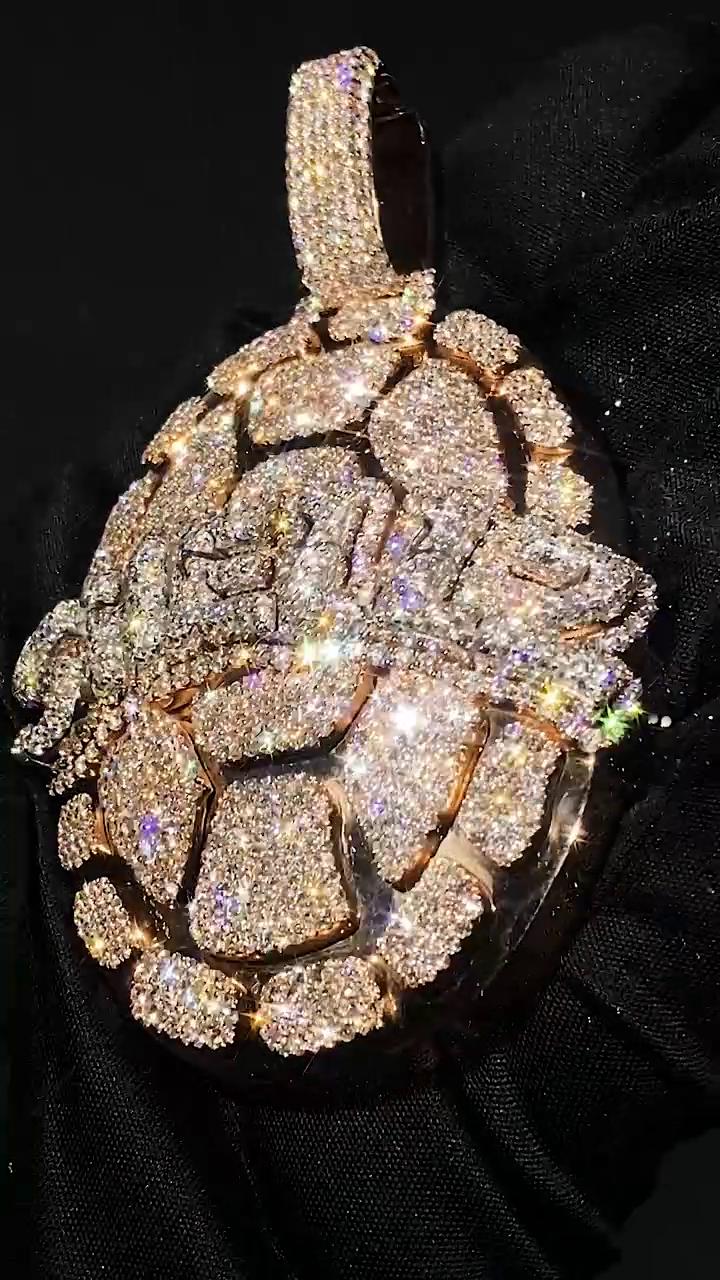 Iced Out Turtle Shell Pendant, Custom Hip Hop Bling, VVS Moissanite / AAA CZ, 925 Sterling Silver, Personalized Rapper Jewelry