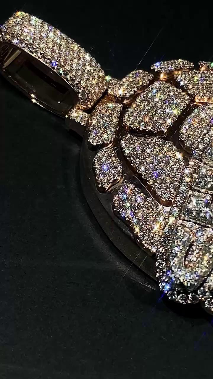 Iced Out Turtle Shell Pendant, Custom Hip Hop Bling, VVS Moissanite / AAA CZ, 925 Sterling Silver, Personalized Rapper Jewelry