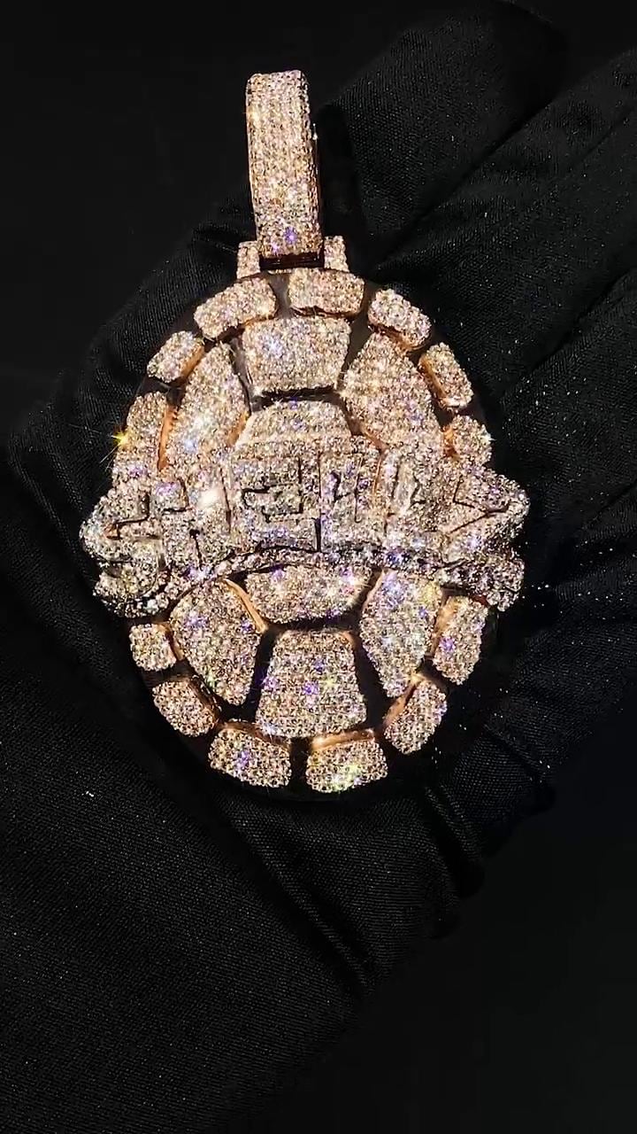 Iced Out Turtle Shell Pendant, Custom Hip Hop Bling, VVS Moissanite / AAA CZ, 925 Sterling Silver, Personalized Rapper Jewelry