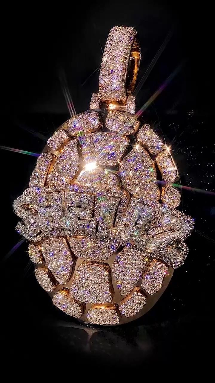 Iced Out Turtle Shell Pendant, Custom Hip Hop Bling, VVS Moissanite / AAA CZ, 925 Sterling Silver, Personalized Rapper Jewelry