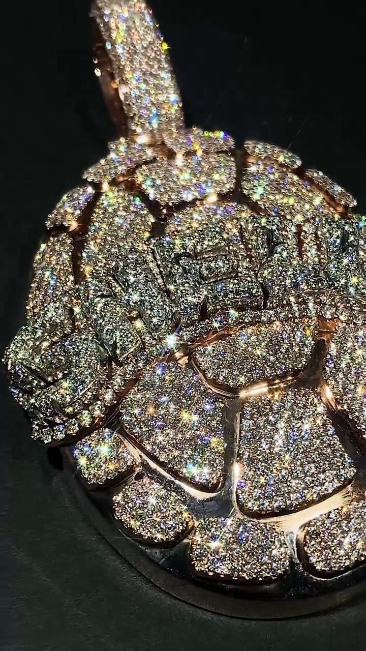 Iced Out Turtle Shell Pendant, Custom Hip Hop Bling, VVS Moissanite / AAA CZ, 925 Sterling Silver, Personalized Rapper Jewelry