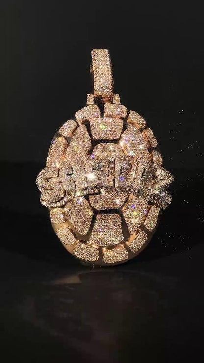 Iced Out Turtle Shell Pendant, Custom Hip Hop Bling, VVS Moissanite / AAA CZ, 925 Sterling Silver, Personalized Rapper Jewelry
