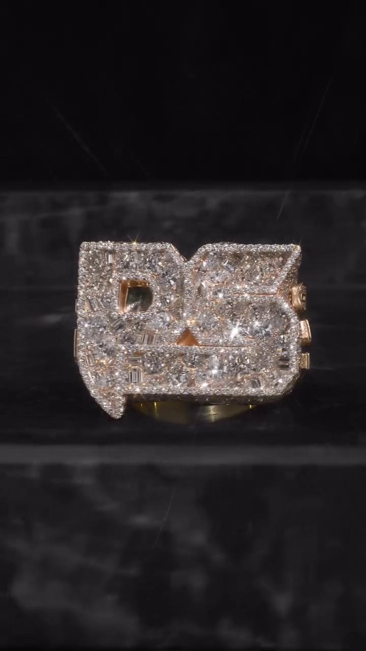 Custom Iced Out Initial Ring for Men, VVS Moissanite Championship Ring, 925 Sterling Silver Hip Hop Statement Ring, Personalized Jewelry