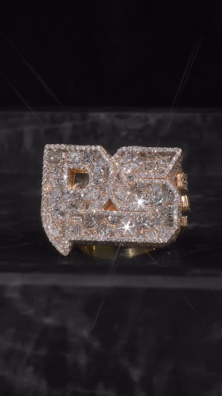 Custom Iced Out Initial Ring for Men, VVS Moissanite Championship Ring, 925 Sterling Silver Hip Hop Statement Ring, Personalized Jewelry