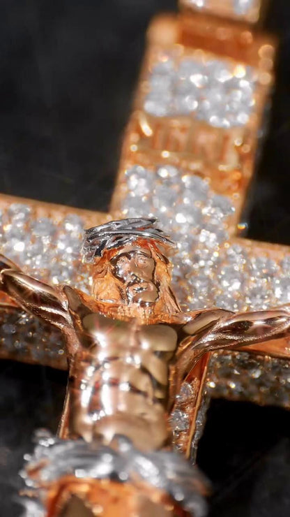 Iced Out Crucifix Pendant Necklace, VVS Moissanite Jesus Cross Pendant, 925 Sterling Silver Christian Necklace, Hip Hop Religious Jewelry