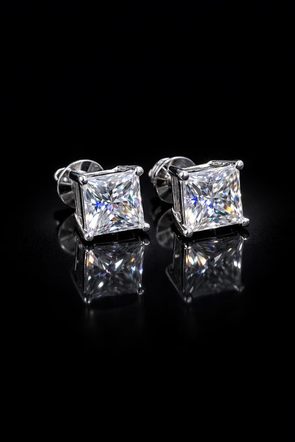 7mm Princess Cut Moissanite Stud Earrings, D Color VVS1, 925 Sterling Silver, Screw Back, Iced Out Diamond Studs for Men & Women