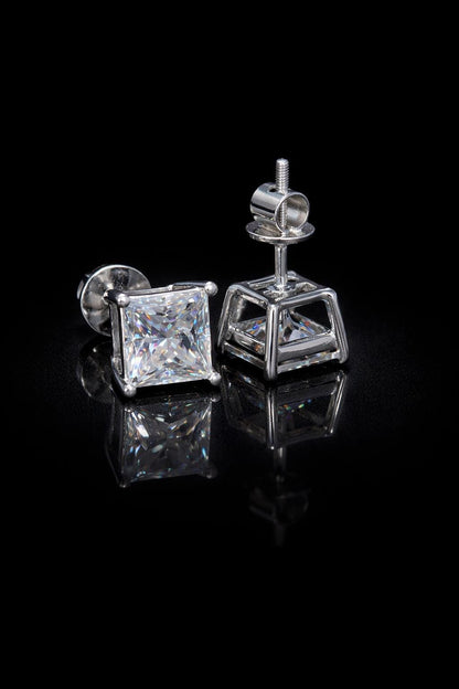 7mm Princess Cut Moissanite Stud Earrings, D Color VVS1, 925 Sterling Silver, Screw Back, Iced Out Diamond Studs for Men & Women