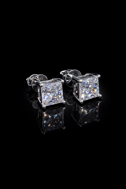 7mm Princess Cut Moissanite Stud Earrings, D Color VVS1, 925 Sterling Silver, Screw Back, Iced Out Diamond Studs for Men & Women