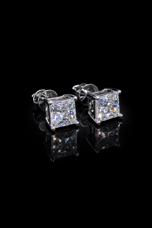 7mm Princess Cut Moissanite Stud Earrings, D Color VVS1, 925 Sterling Silver, Screw Back, Iced Out Diamond Studs for Men & Women