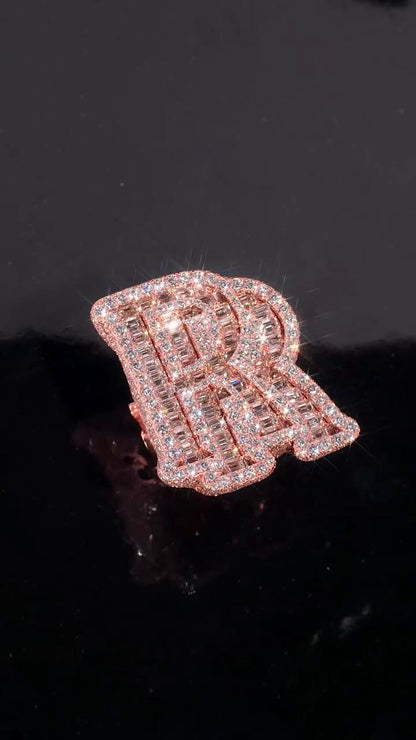Iced Out Letter "RR" Ring for Men in 925 Silver/10K Gold | Custom Hip Hop Initial Ring | Lab Diamond Hip Hop Ring