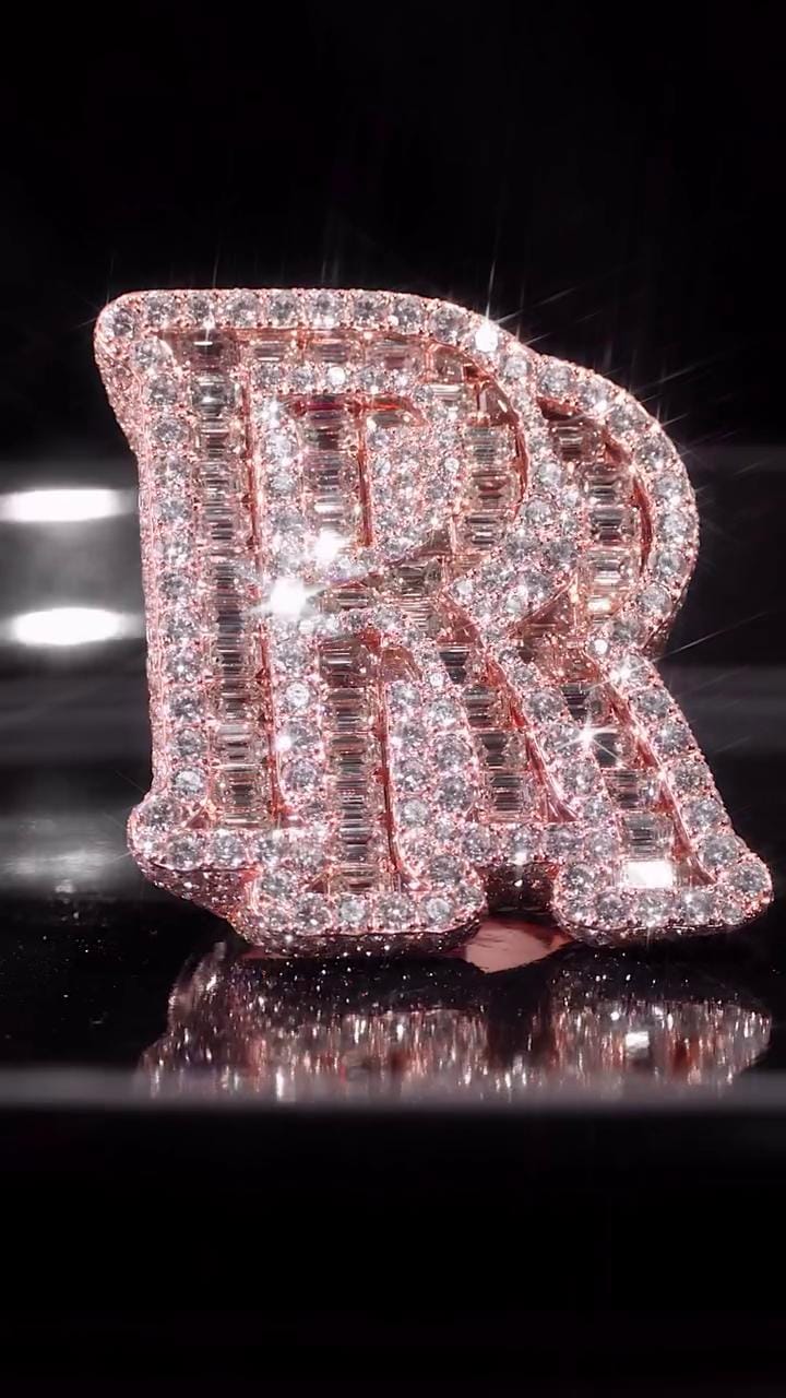 Iced Out Letter "RR" Ring for Men in 925 Silver/10K Gold | Custom Hip Hop Initial Ring | Lab Diamond Hip Hop Ring