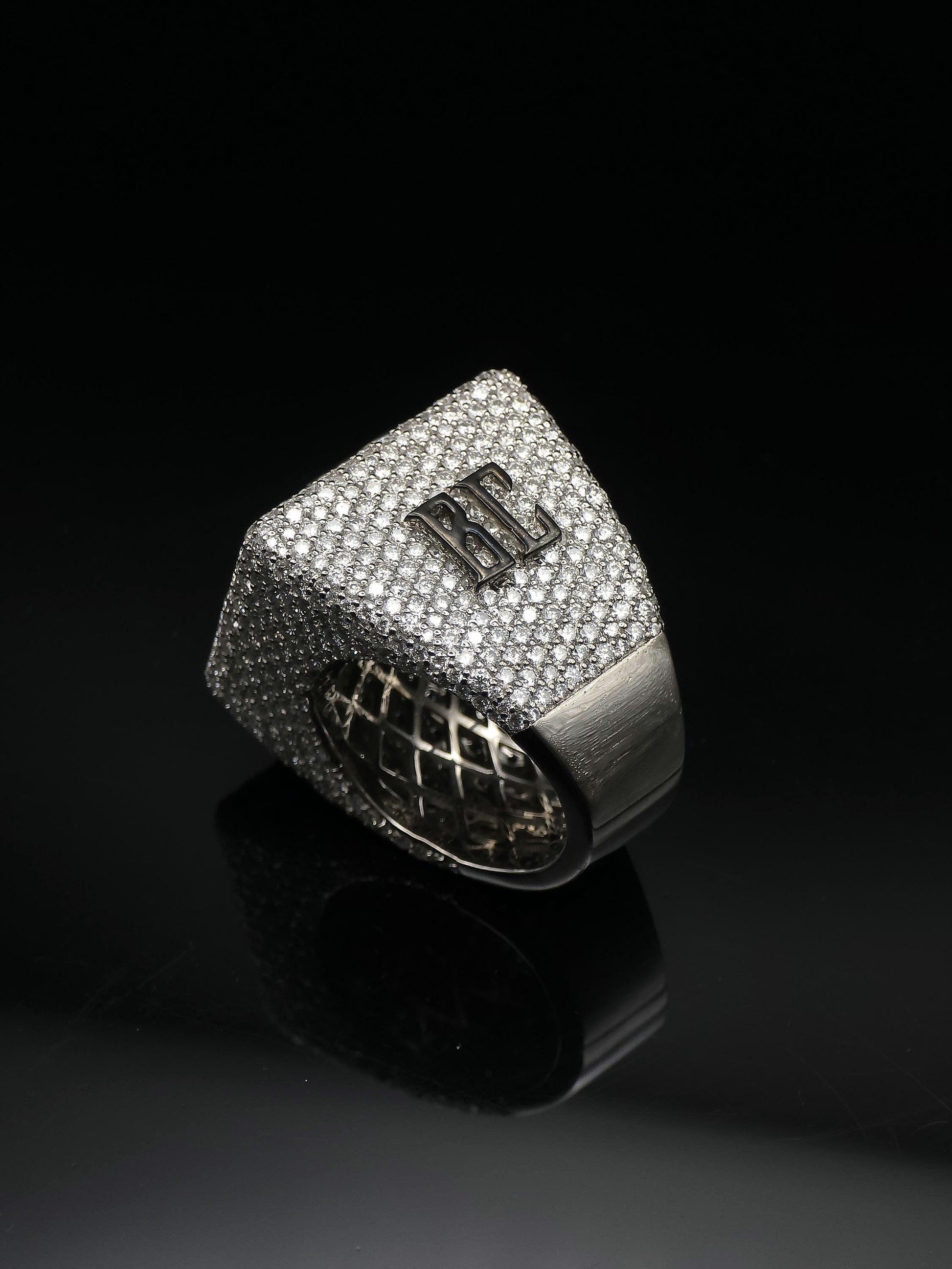 Black and White Moissanite Championship Rings for Men, Statement Rings, Custom Ring, Hip Hop Jewelry Gift