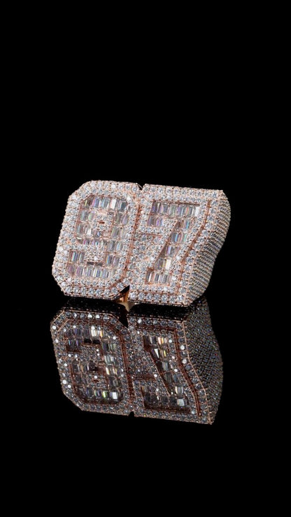 Custom Double Digit Moissanite Ring, Iced Out Number Ring, 925 Sterling Silver, Personalized Hip Hop Statement Ring