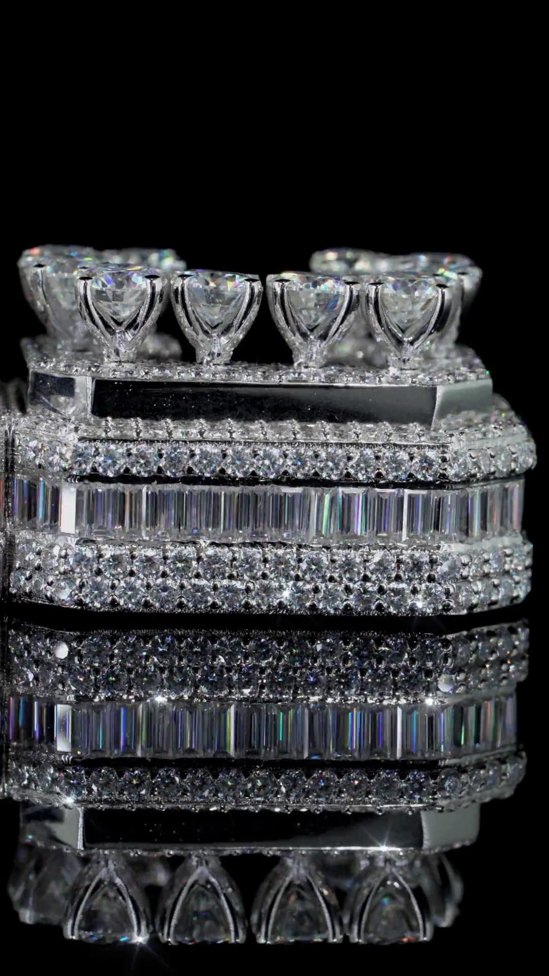VVS Moissanite Vertical Pendant, Rhodium Plated Sterling Silver, Diamond Tester Approved Hip Hop Jewelry
