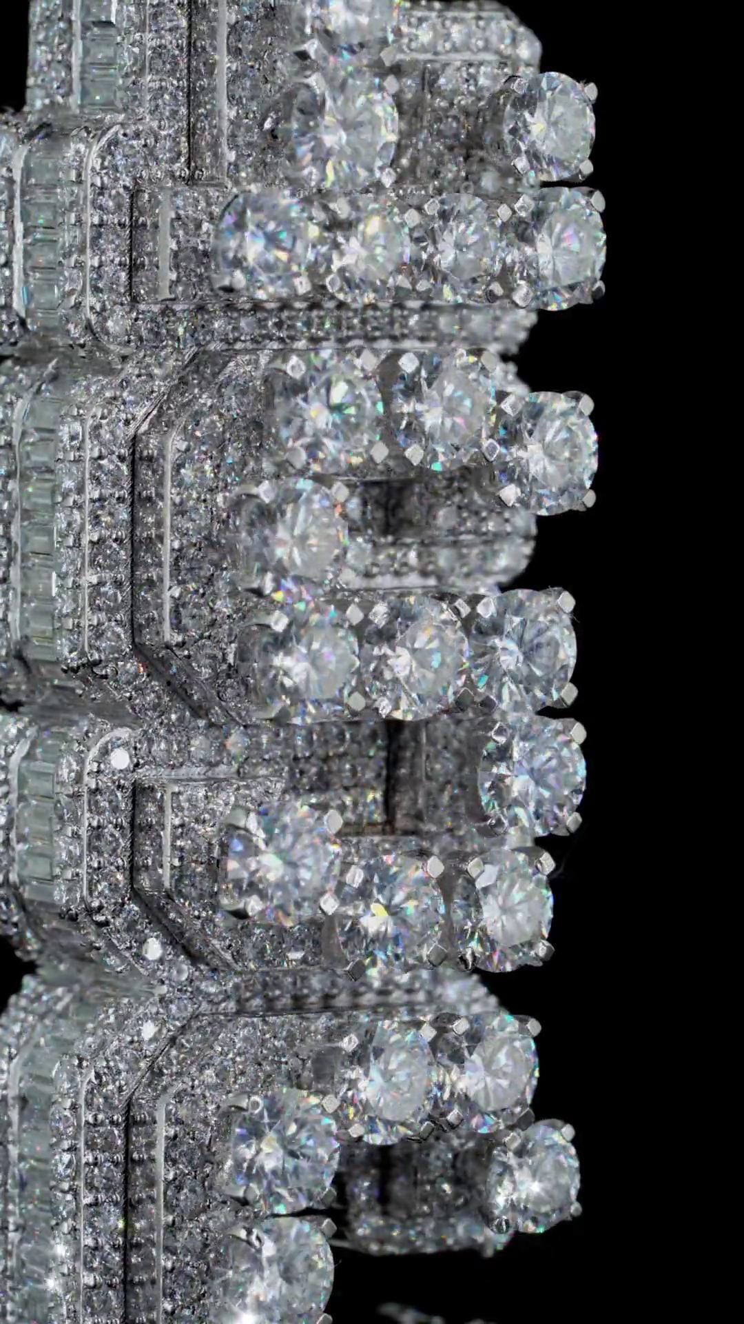 VVS Moissanite Vertical Pendant, Rhodium Plated Sterling Silver, Diamond Tester Approved Hip Hop Jewelry