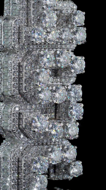 VVS Moissanite Vertical Pendant, Rhodium Plated Sterling Silver, Diamond Tester Approved Hip Hop Jewelry