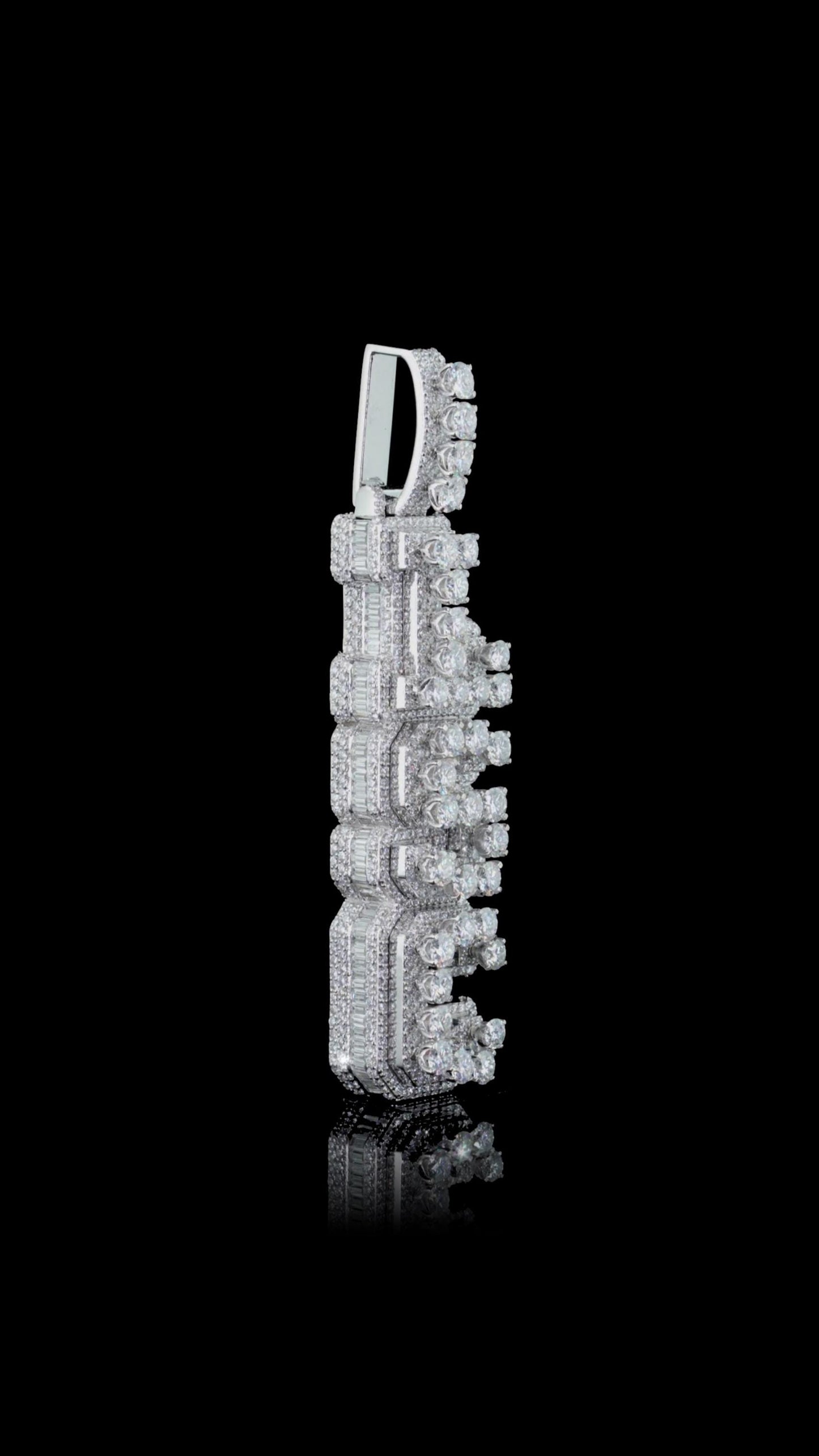 VVS Moissanite Vertical Pendant, Rhodium Plated Sterling Silver, Diamond Tester Approved Hip Hop Jewelry