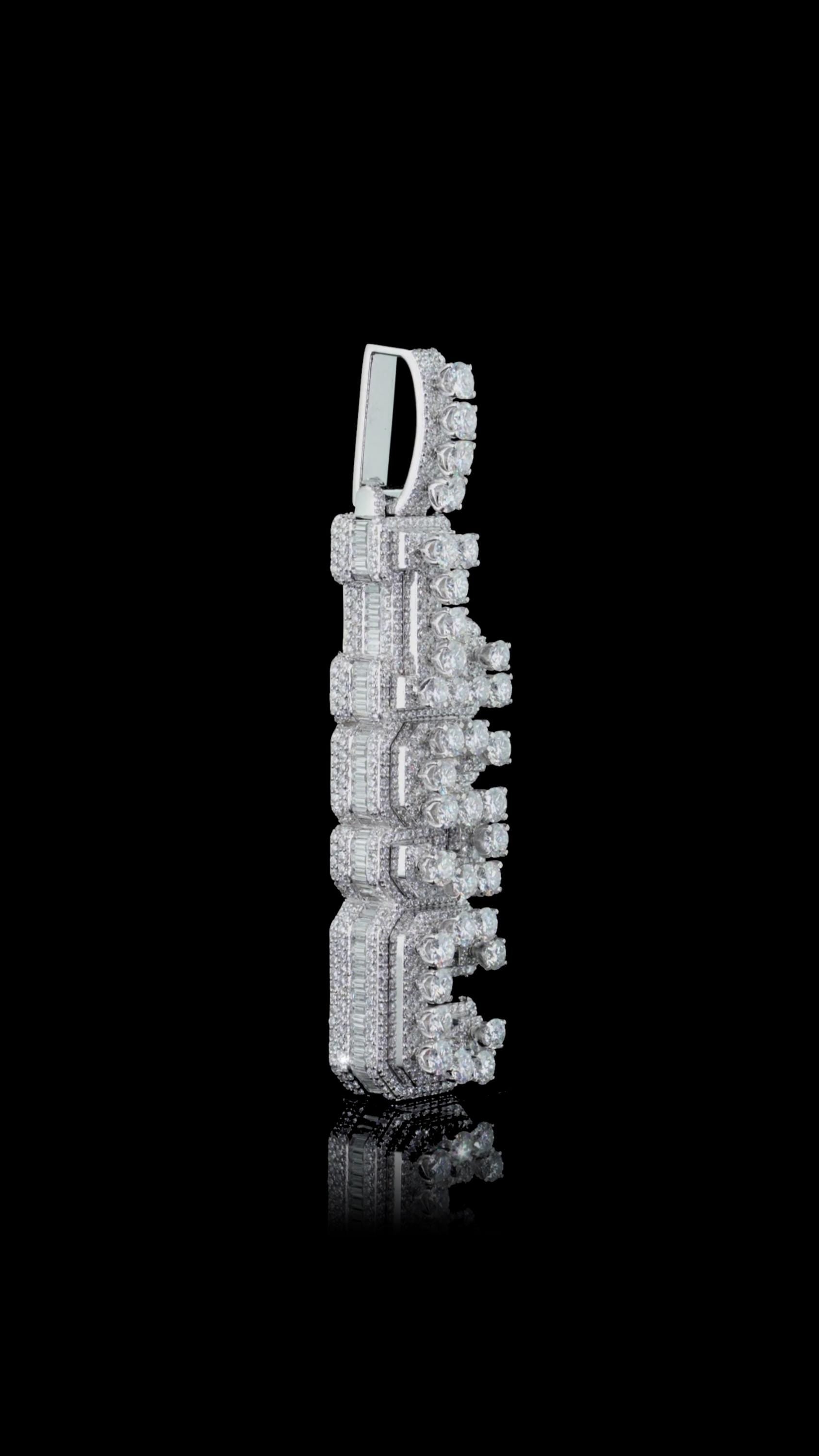 VVS Moissanite Vertical Pendant, Rhodium Plated Sterling Silver, Diamond Tester Approved Hip Hop Jewelry