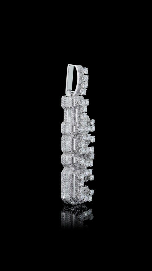 VVS Moissanite Vertical Pendant, Rhodium Plated Sterling Silver, Diamond Tester Approved Hip Hop Jewelry