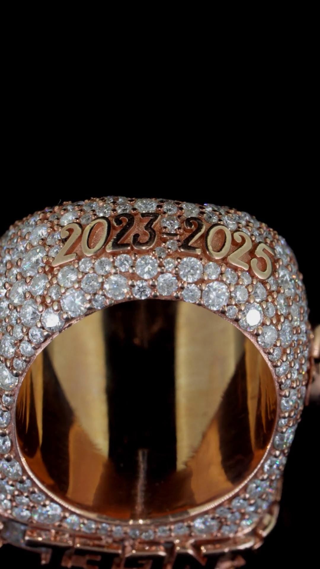Custom Iced Out Championship Style Memorial Ring, Rose Gold Plated 925 Sterling Silver & VVS Moissanite, Personalized Hip Hop Bling Ring