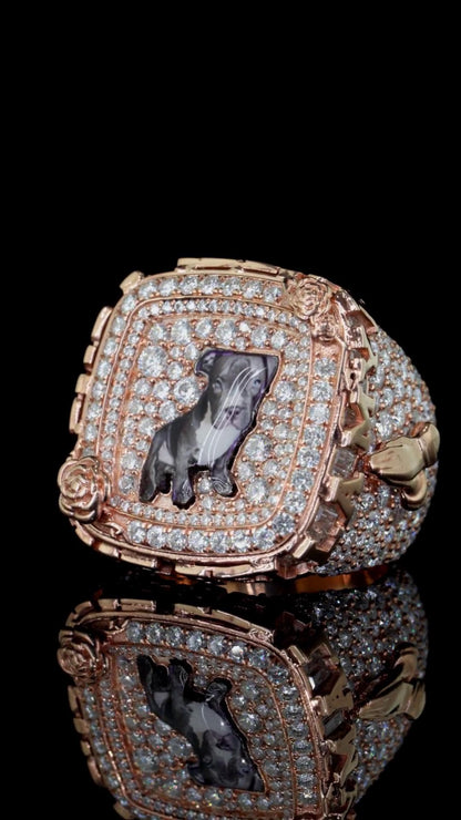 Custom Iced Out Championship Style Memorial Ring, Rose Gold Plated 925 Sterling Silver & VVS Moissanite, Personalized Hip Hop Bling Ring